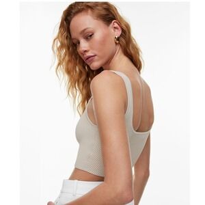Babaton‎ Sculp Knit Squareneck Cropped Tan Ribbed Tank Top XS
